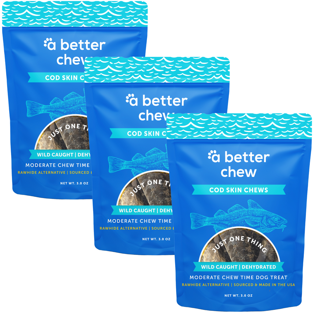 3 Pack - Wild Caught Cod Skin Chews- Natural Alternative to Rawhides - Long Lasting Dog Treats Made and Sourced in the USA