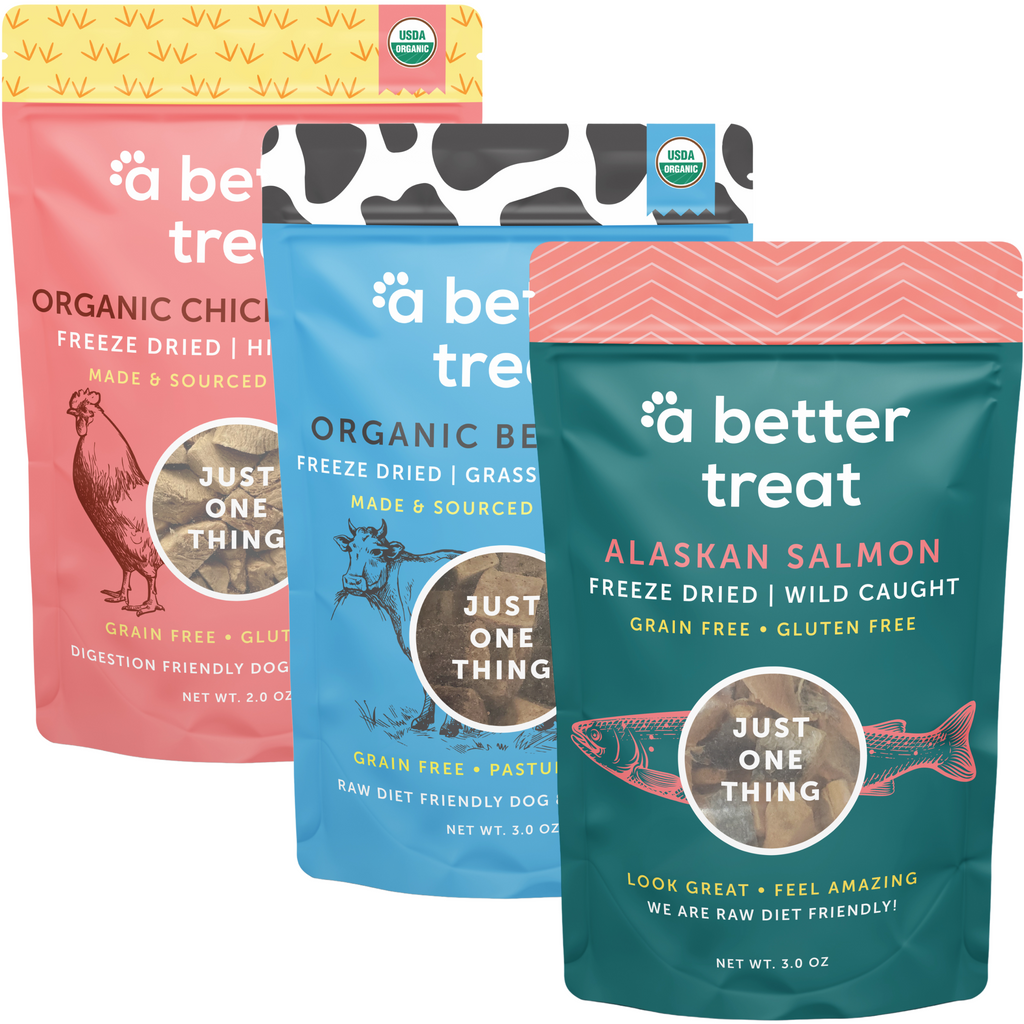 3 Pack - Freeze Dried Raw Organic 100% Grass Fed & Finished Beef, Organic Chicken, and Wild Salmon Dog and Cat Treats